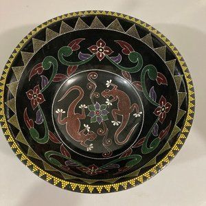 Australian Aboriginal Dot Painting Wood Bowl